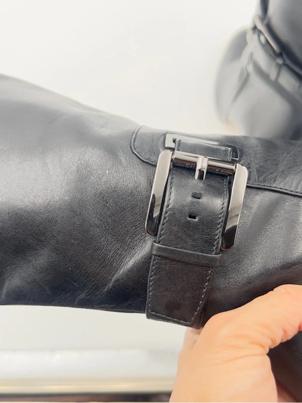Michael Kors Black Leather‎ Over-the-Knee Stiletto Boots with Buckle
